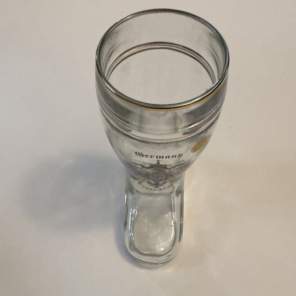 Deutschland German Qualitat WS Hand Made Glass Drinking Boot Gold Rimmed 8” - Picture 3 of 14